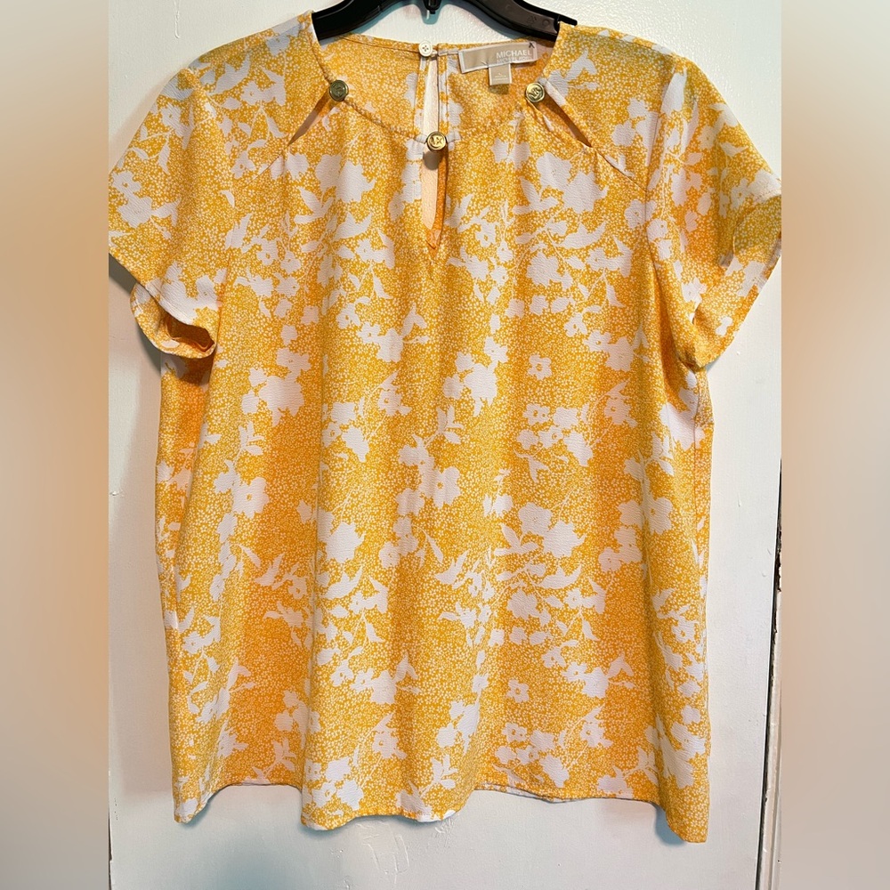 Michael Kors Yellow and White Short Sleeve Blouse